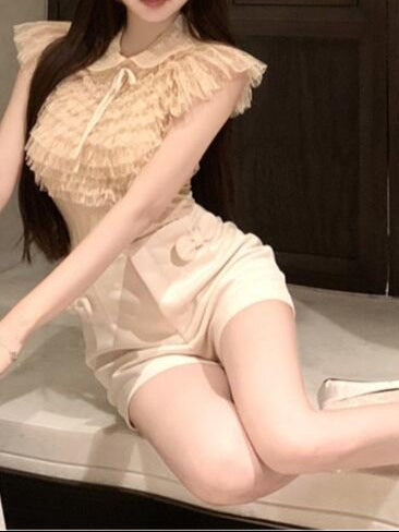 贅沢フリルレース&リボン シフォンブラウス