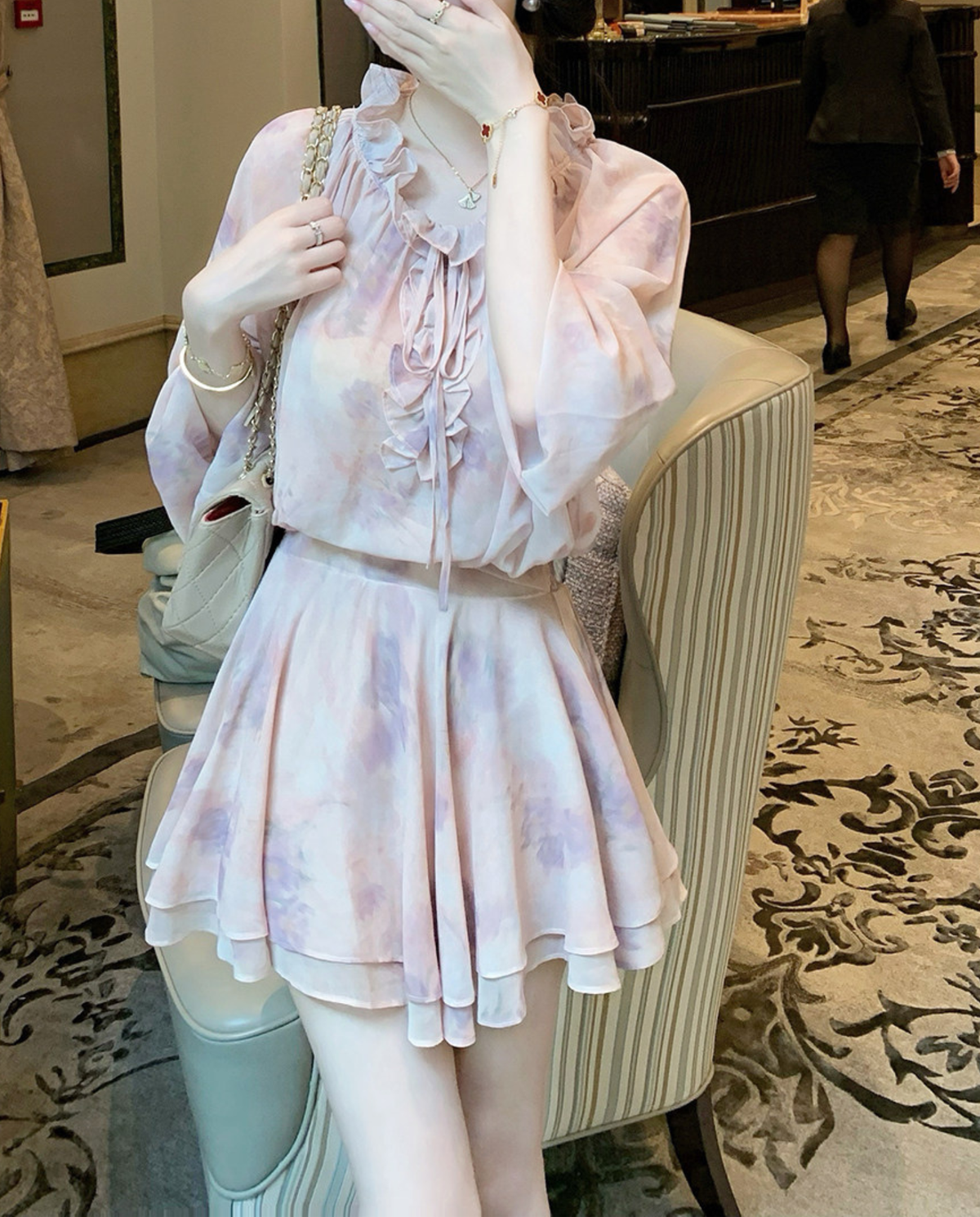 パステルマーブル・シフォンワンピ