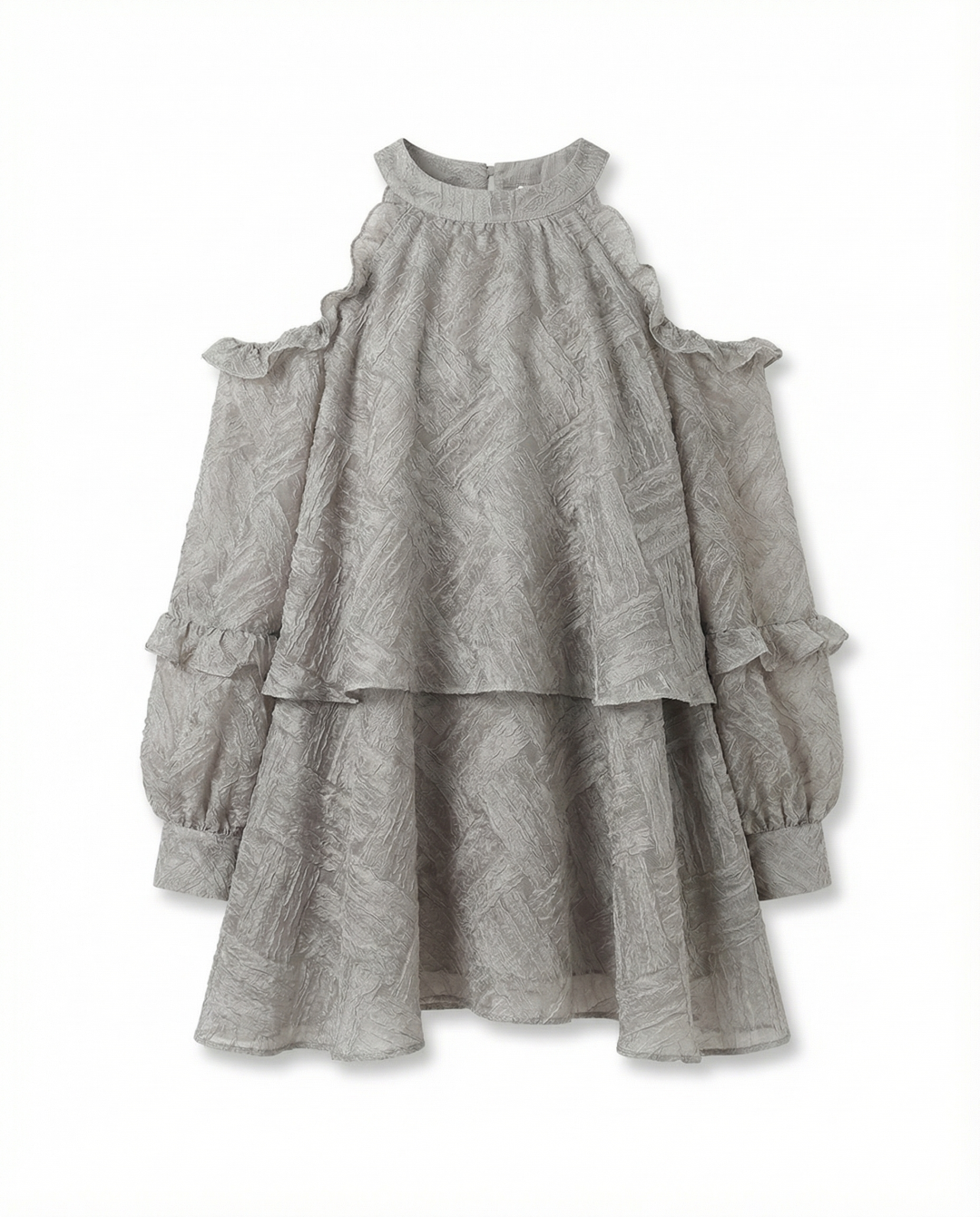 オープンショルダー ティアードフリル シフォンブラウス