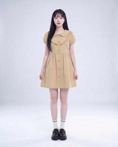 ドールカラー・コットンリネンミニワンピ