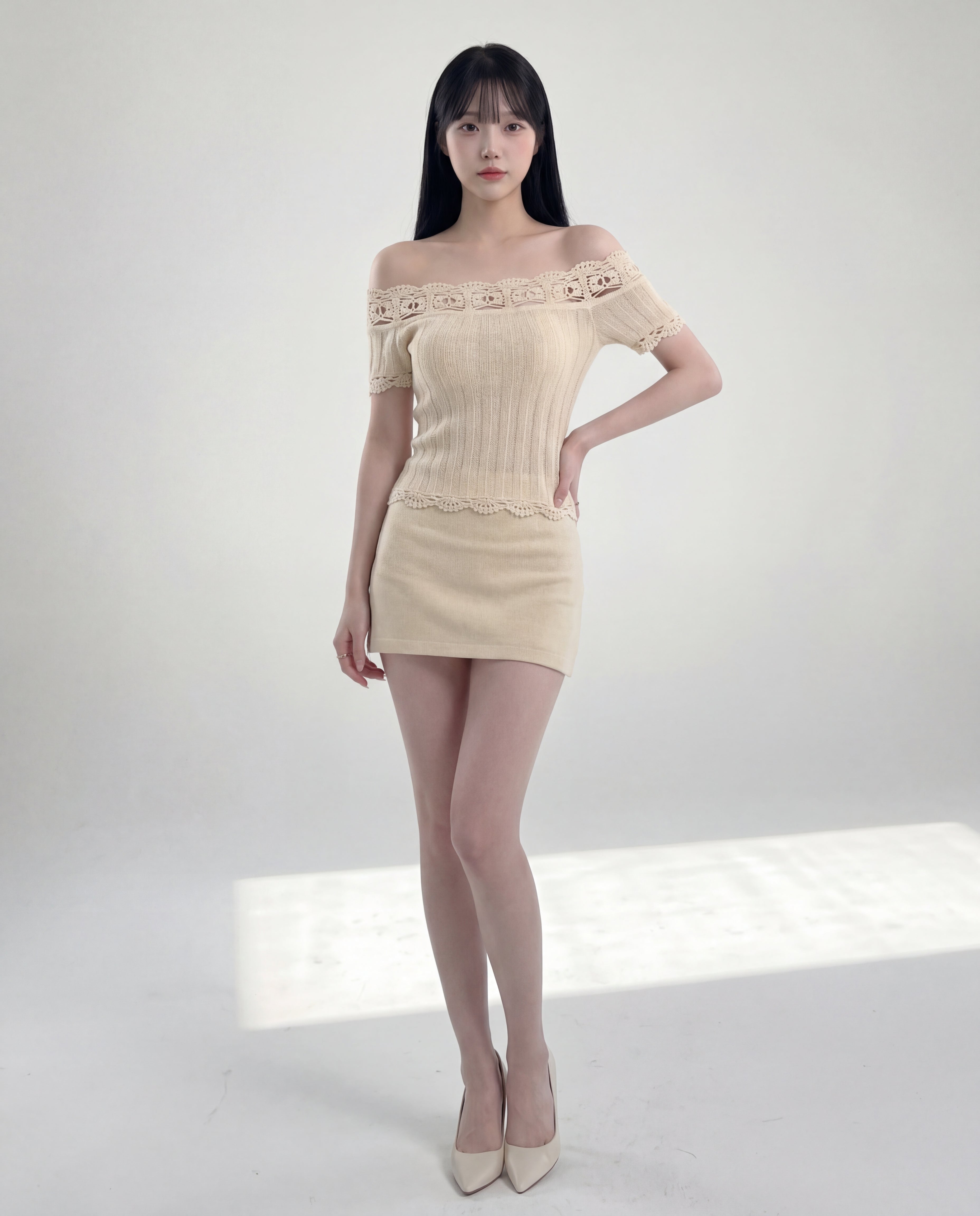 フレンチ・立体クロシェオフショルニット – Maison Chérie / メゾン
