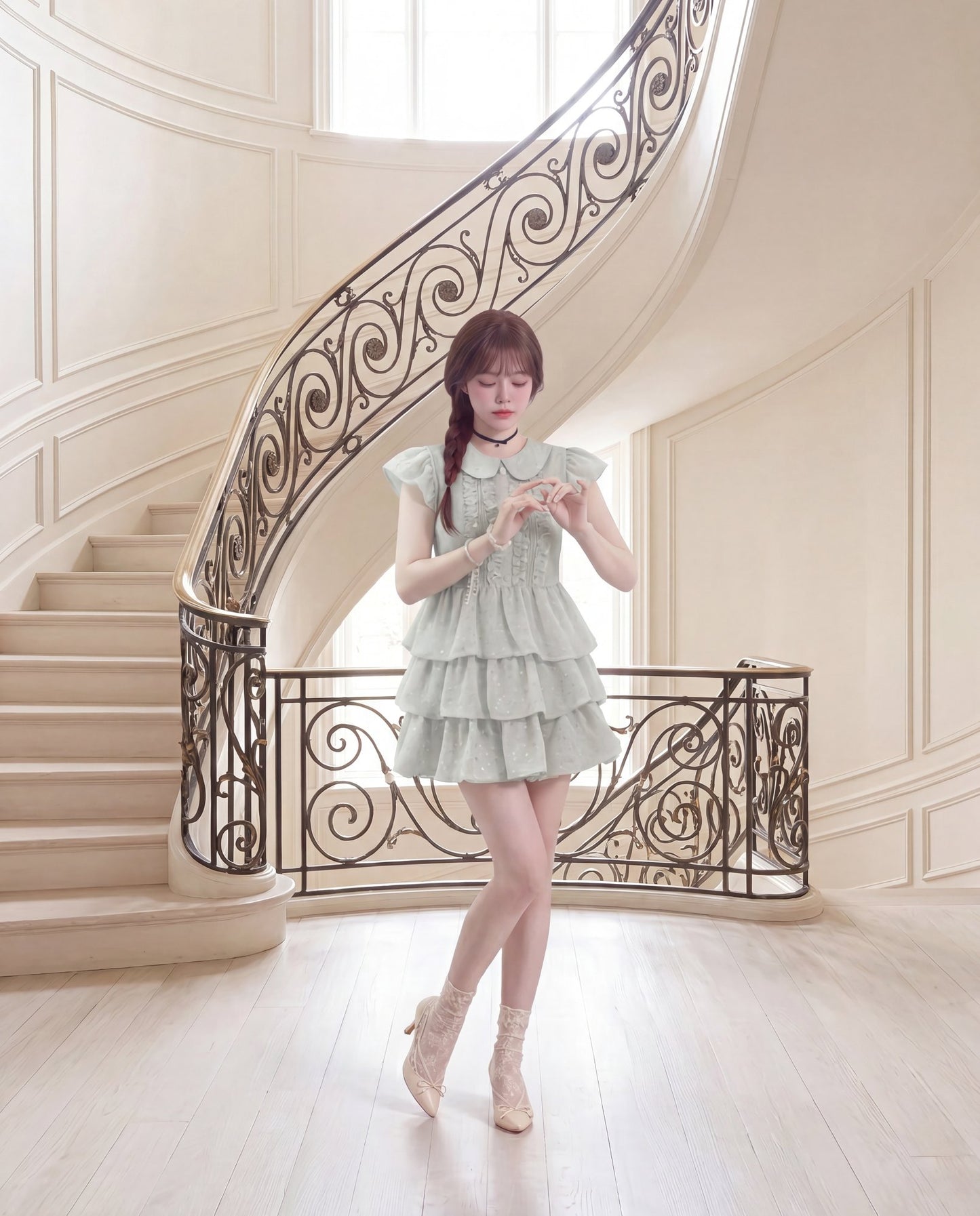 ミントグリーン・シフォンフリルセットアップ