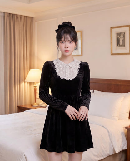 ベロア・ドールカラーAラインワンピース