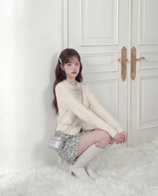 ビジューリボン・ハートカーディガン