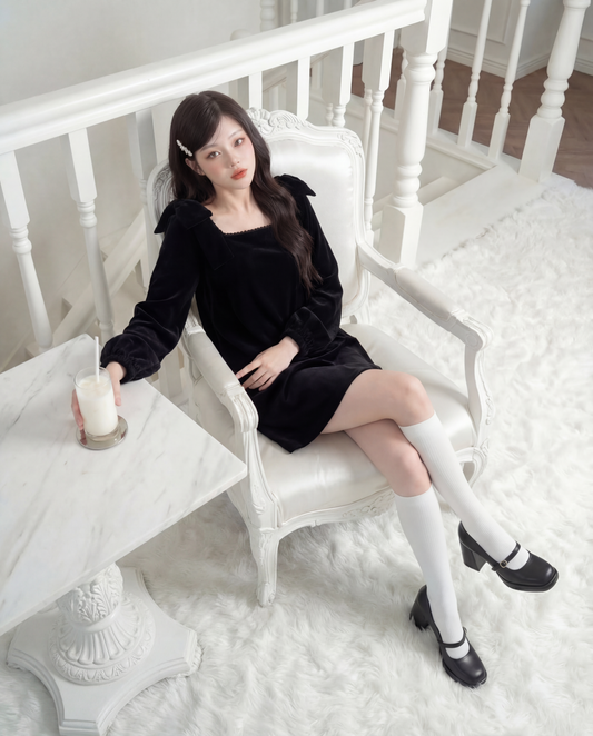 Wリボンベロアチュニックワンピース