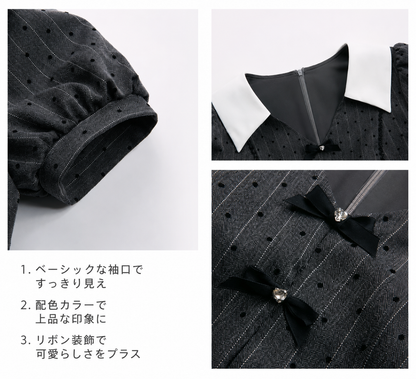 パフスリーブ・ポルカテクスチャワンピース