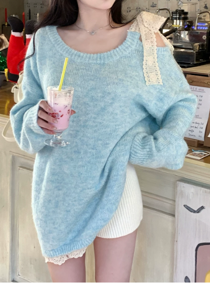 レースリボン・フェミニンルーズニット