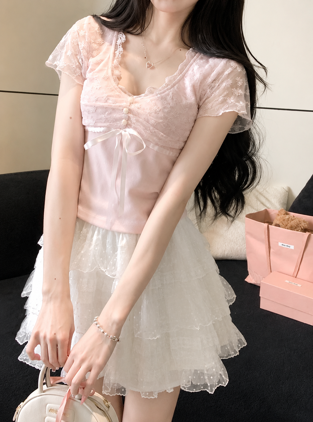 ティアードレース・ミニスカート