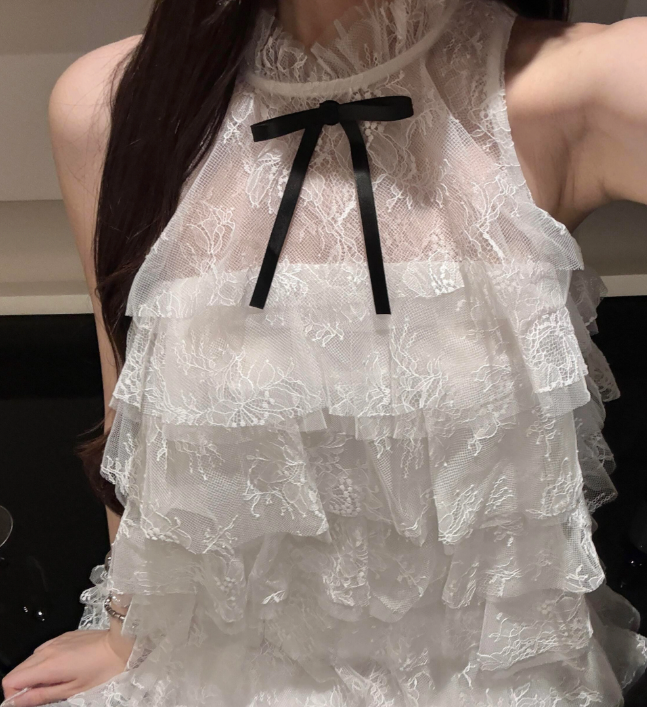 シアーレース×フリル ミニワンピース