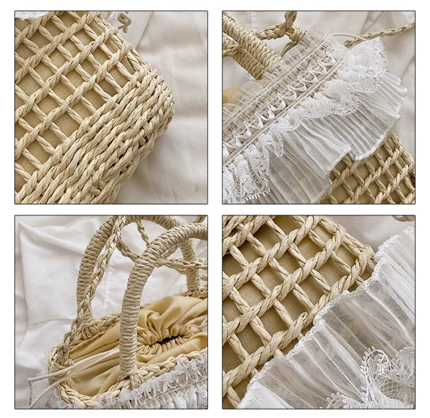 レースフリル ストローバケツバッグ 2WAY ショルダーバッグ