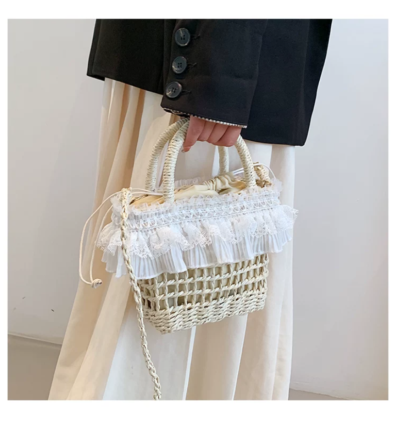 レースフリル ストローバケツバッグ 2WAY ショルダーバッグ