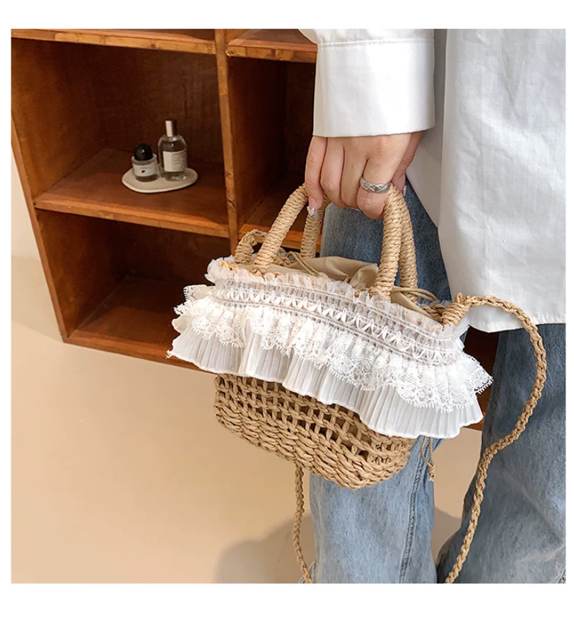 レースフリル ストローバケツバッグ 2WAY ショルダーバッグ
