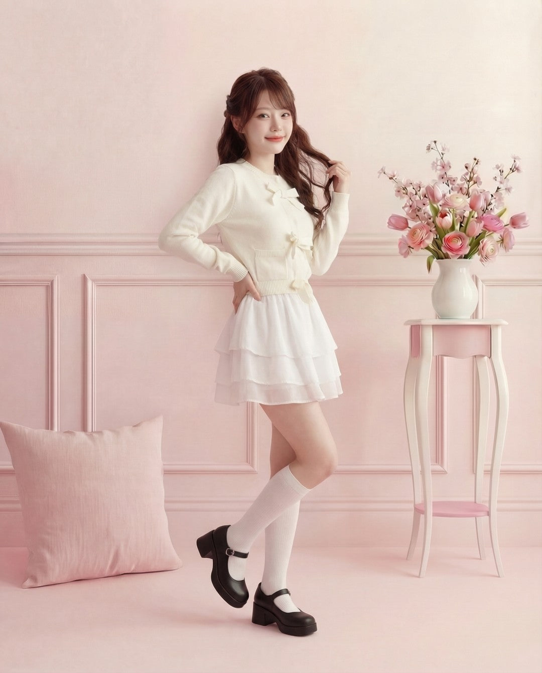 トリプルリボン・ニットカーディガン