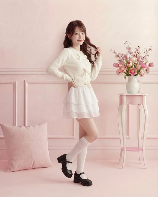 トリプルリボン・ニットカーディガン