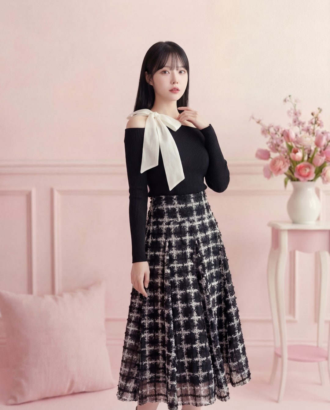 シアーチェック・レースアップスカート