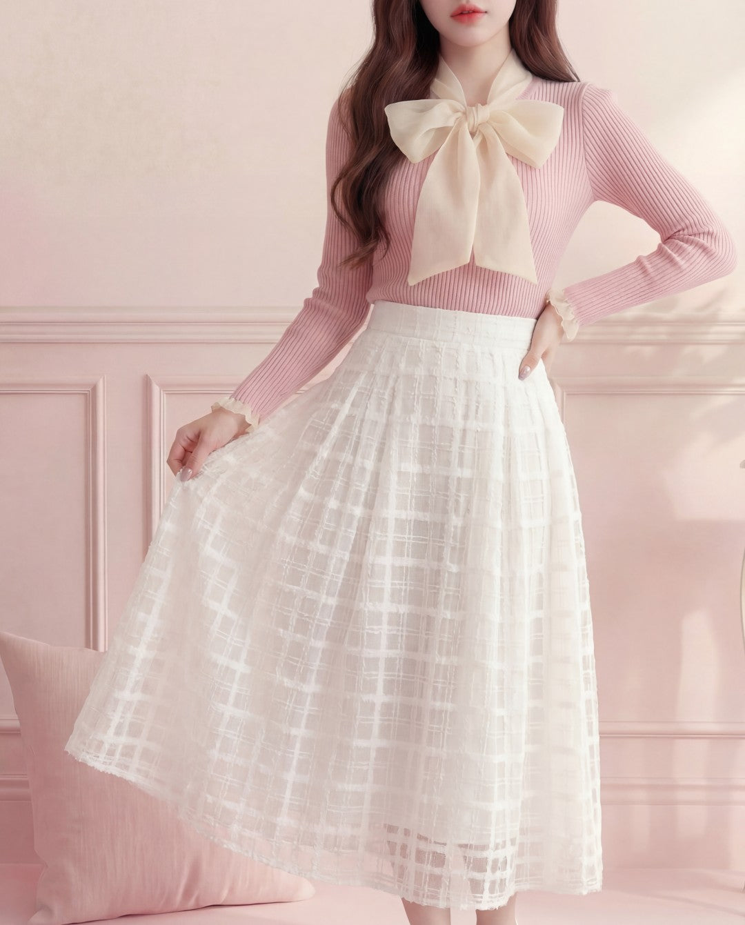 シアーチェック・レースアップスカート