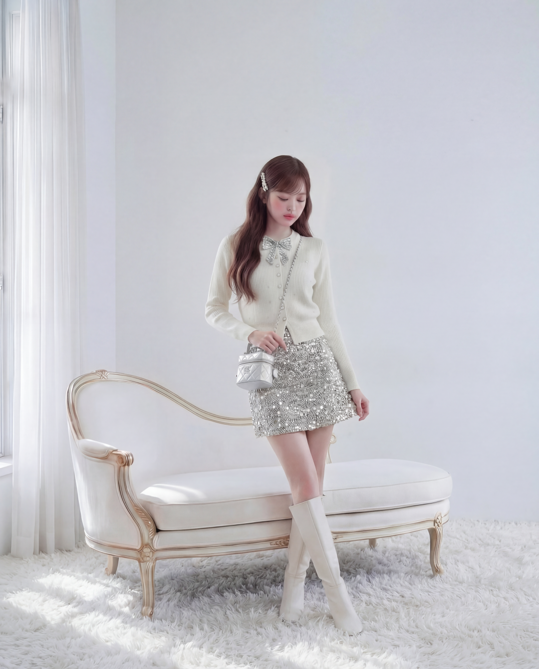 ビジューリボン・ハートカーディガン