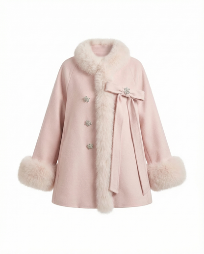 ビジューリボン・ファーコート/アイスブルー・ベビーピンク・フレンチグレー