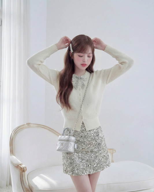 ビジューリボン・ハートカーディガン