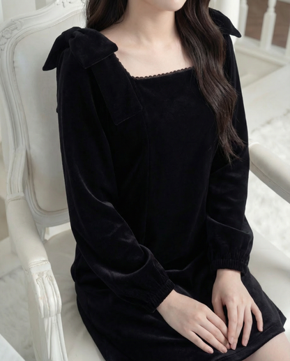 Wリボンベロアチュニックワンピース