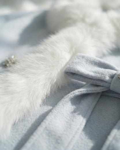 ビジューリボン・ファーコート/アイスブルー・ベビーピンク・フレンチグレー