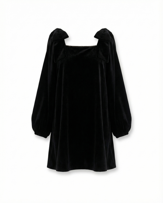 Wリボンベロアチュニックワンピース
