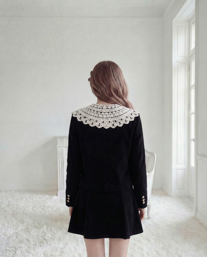 レース襟ダブルボタンベルベットジャケット