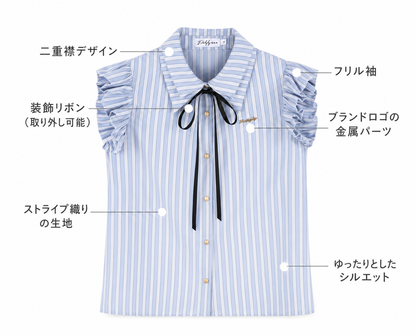 フリル×ストライプ・ノースリーブシャツ