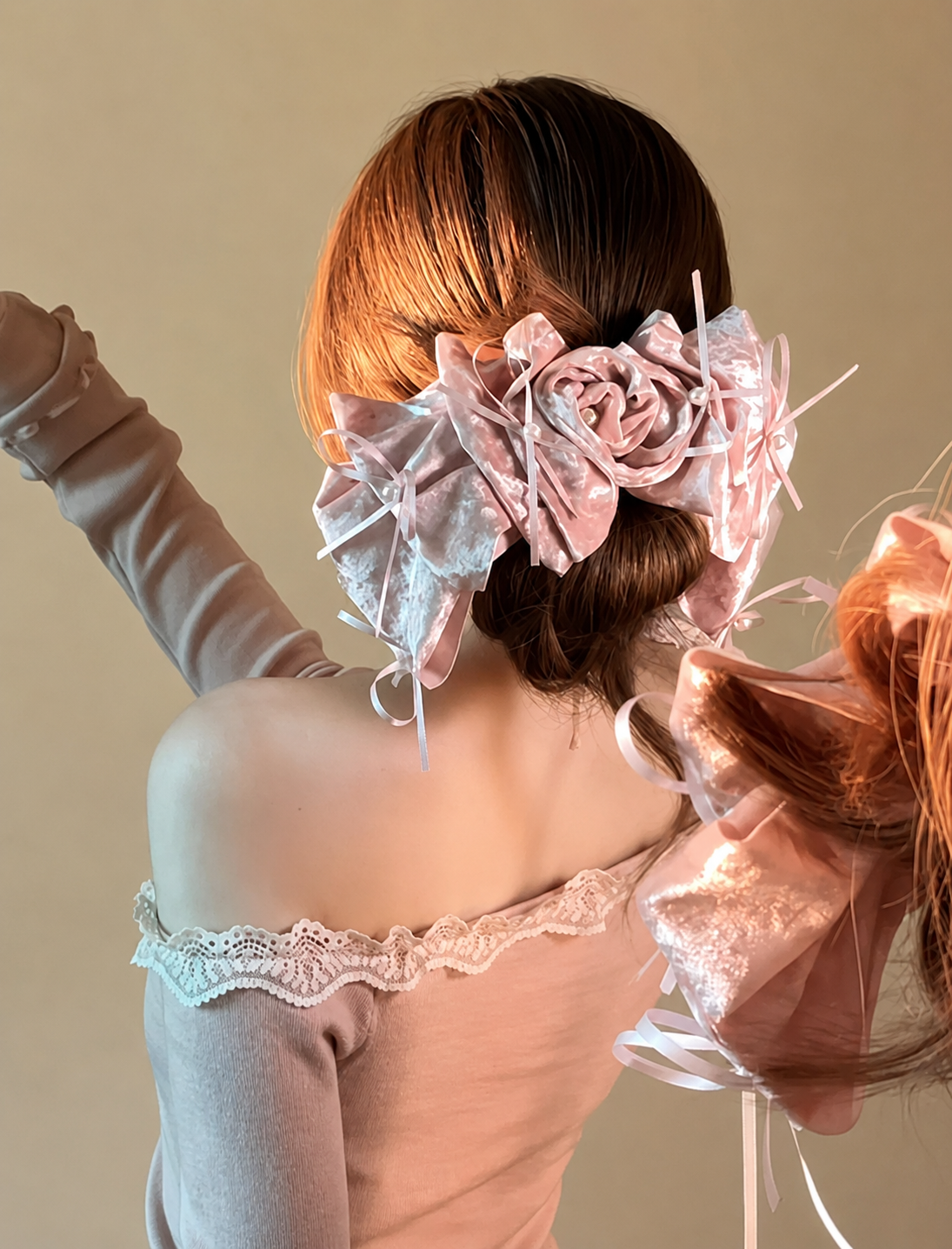 ベロアローズ＆ダブルリボン ビッグヘアクリップ