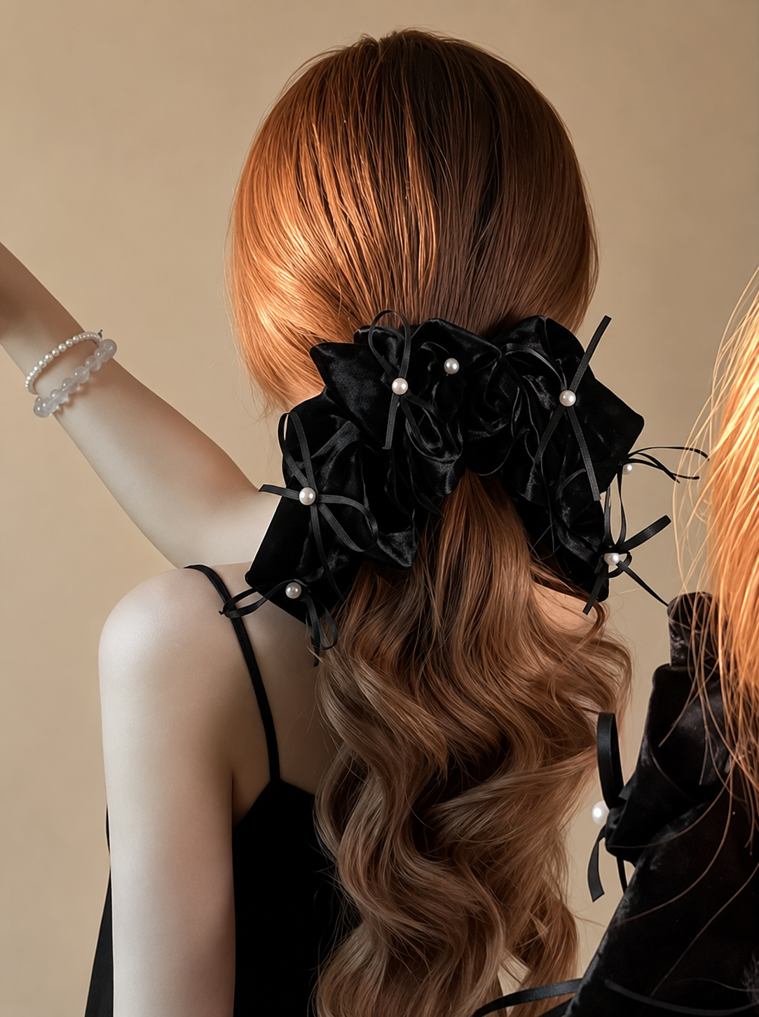 ベロアローズ＆ダブルリボン ビッグヘアクリップ