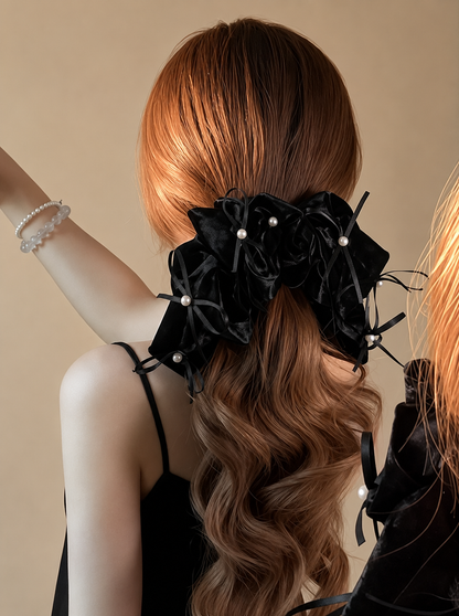 ベロアローズ＆ダブルリボン ビッグヘアクリップ