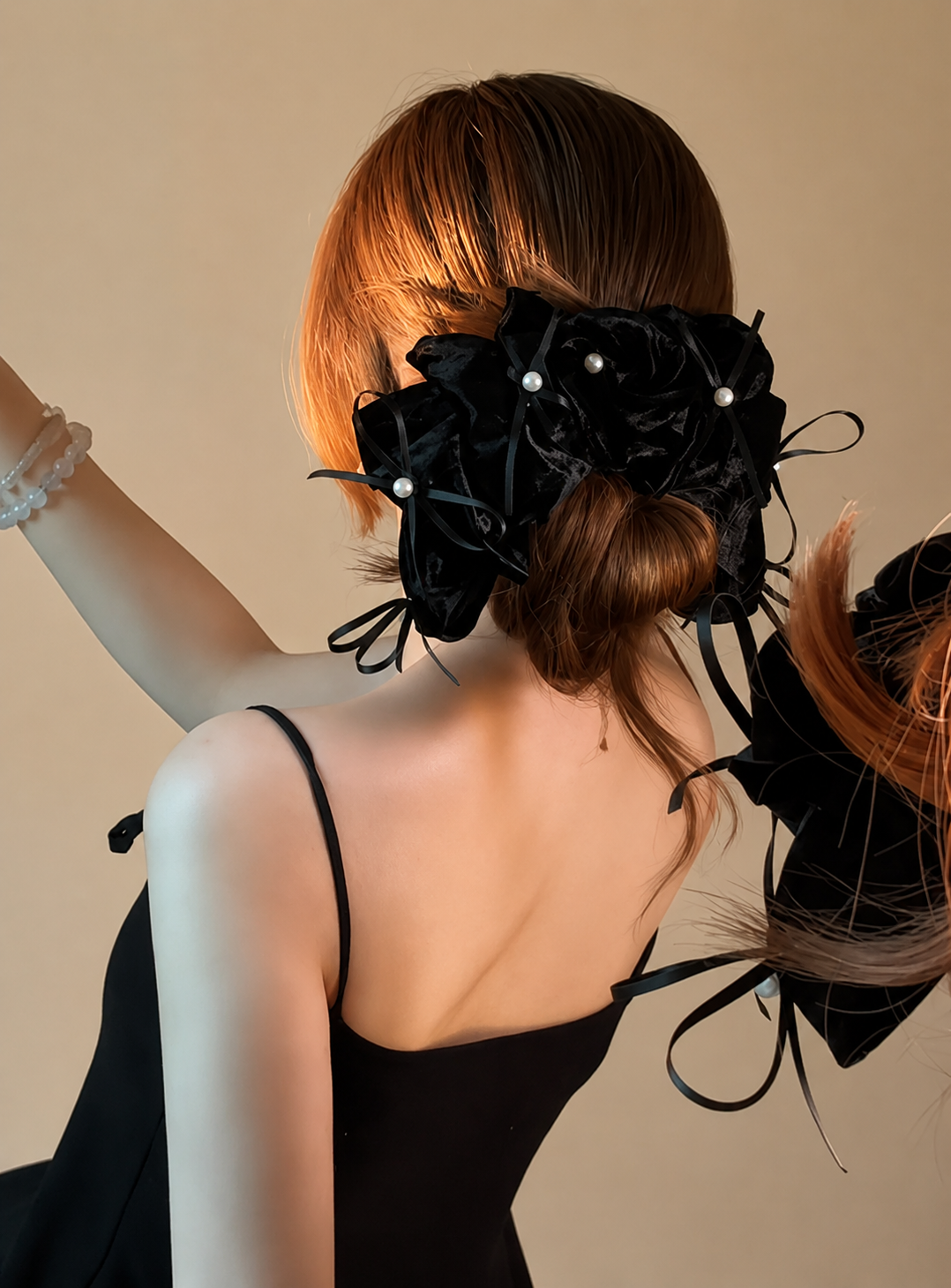 ベロアローズ＆ダブルリボン ビッグヘアクリップ