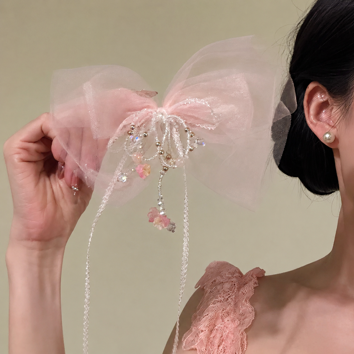 オーガンジー ビッグリボン ヘアクリップ