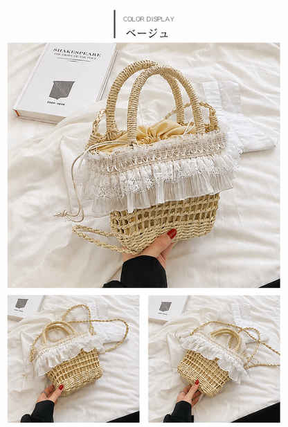レースフリル ストローバケツバッグ 2WAY ショルダーバッグ