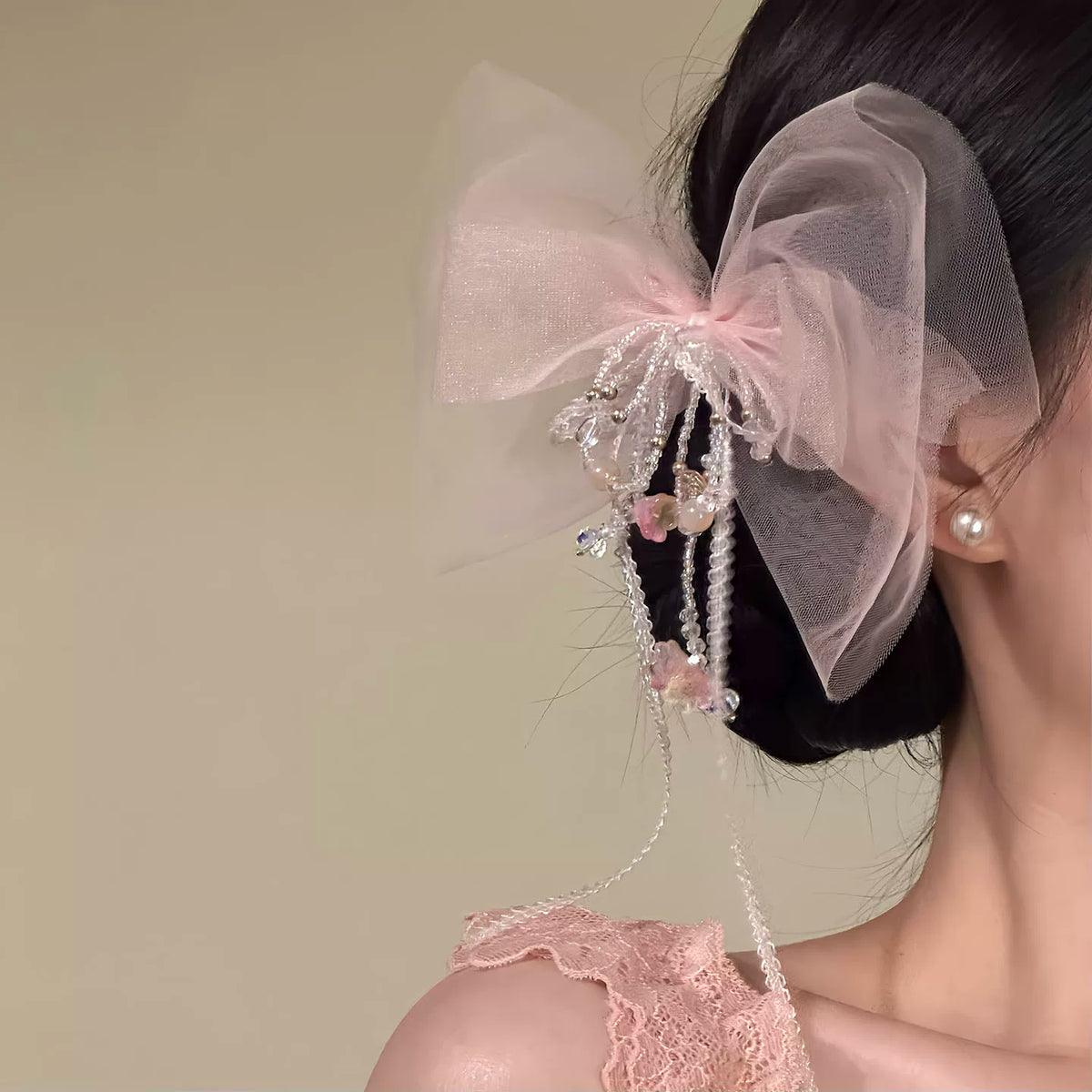 オーガンジー ビッグリボン ヘアクリップ