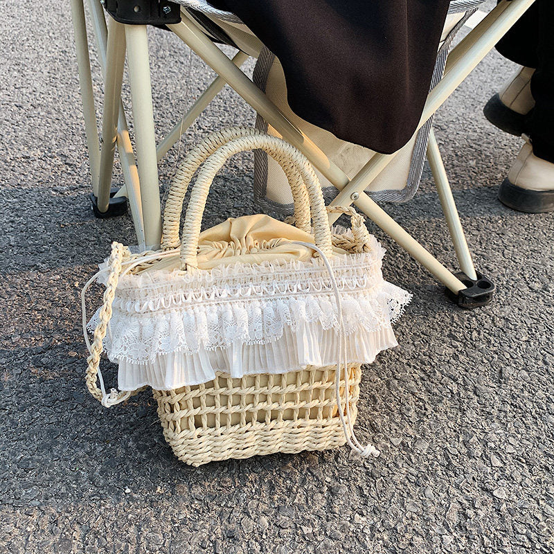 レースフリル ストローバケツバッグ 2WAY ショルダーバッグ