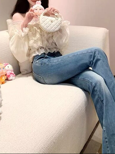 フリル花柄レース オフショルダー シフォンブラウス
