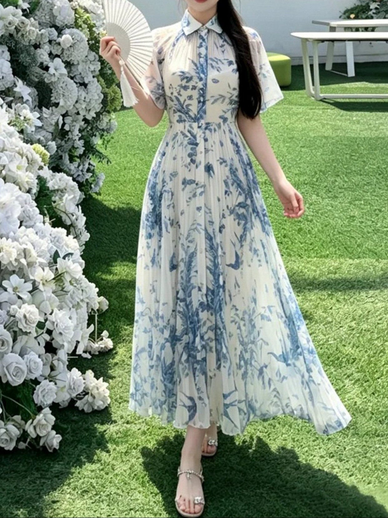 ノーブル・インクフローラルプリーツワンピース