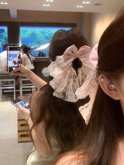 フレンチガーリー チュールレース ビッグリボン ヘアクリップ