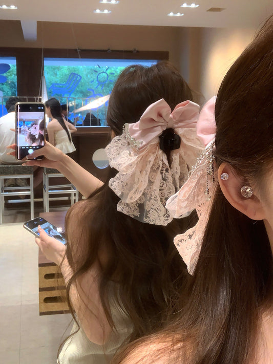フレンチガーリー チュールレース ビッグリボン ヘアクリップ