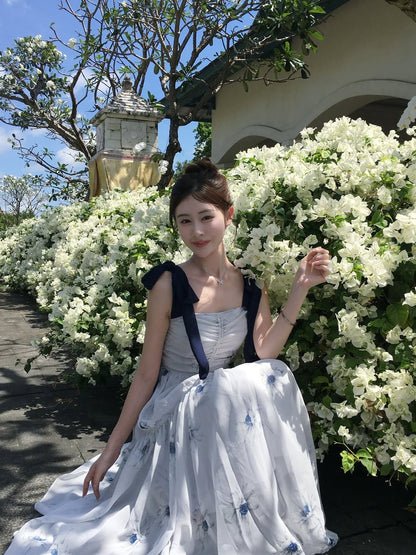エアリーシフォン・ブルーフラワーワンピース