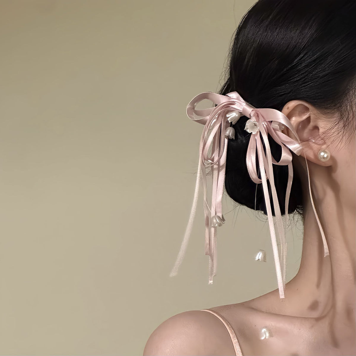 ラグジュアリーラインストーン ロングリボンヘアクリップ