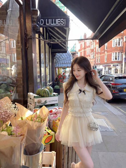 【ドーリーシフォンシリーズ】ドールカラーノースリーブブラウス×ボリュームチュールスカート