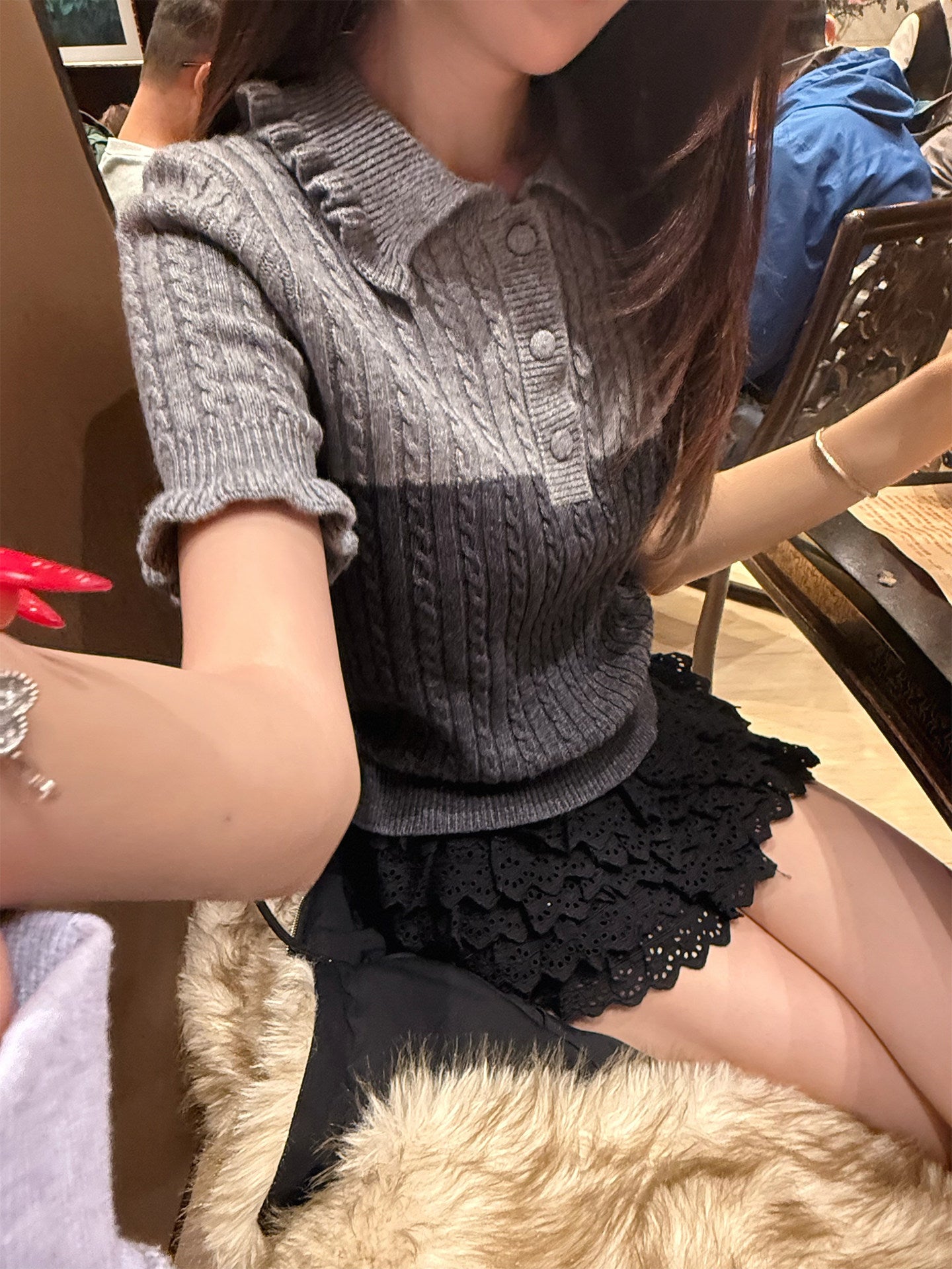 フレンチ・バイカラーポロニット