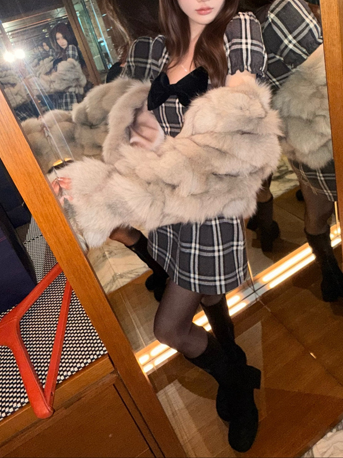 クラシカルリボン・チェックミニワンピース