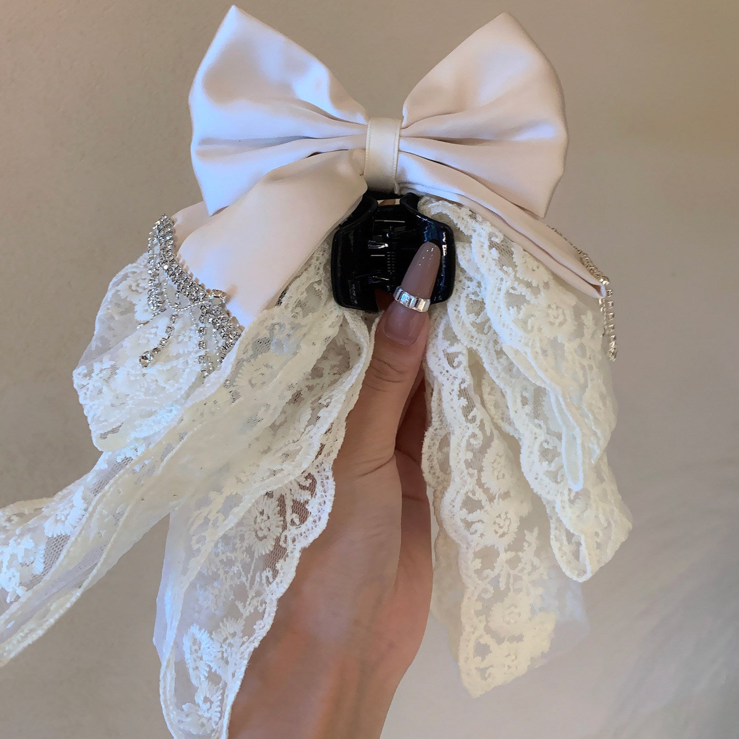 フレンチガーリー チュールレース ビッグリボン ヘアクリップ