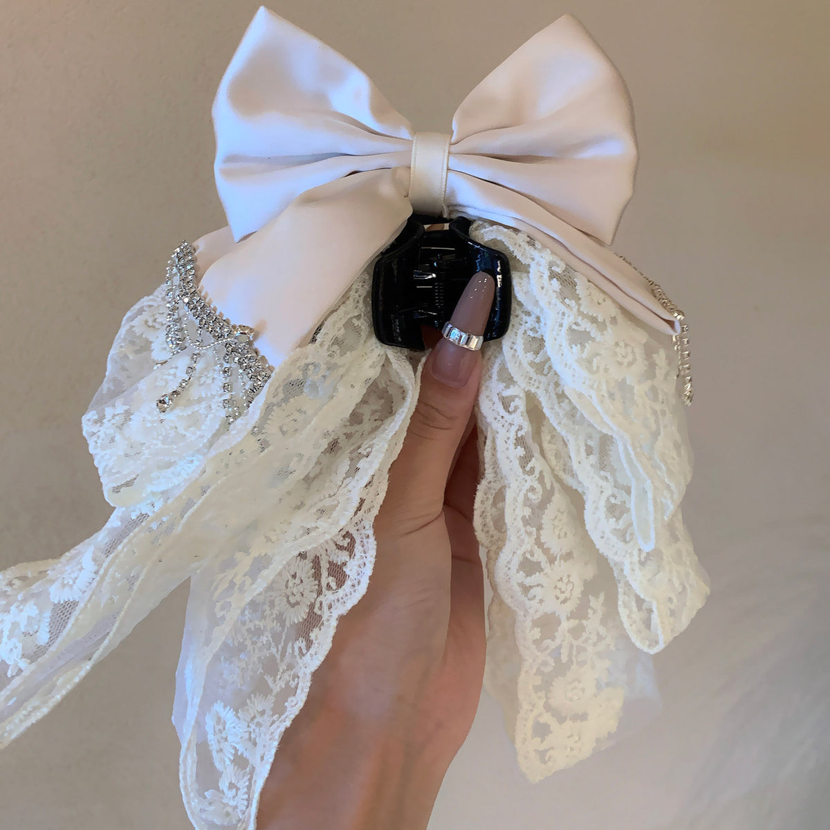 フレンチガーリー チュールレース ビッグリボン ヘアクリップ