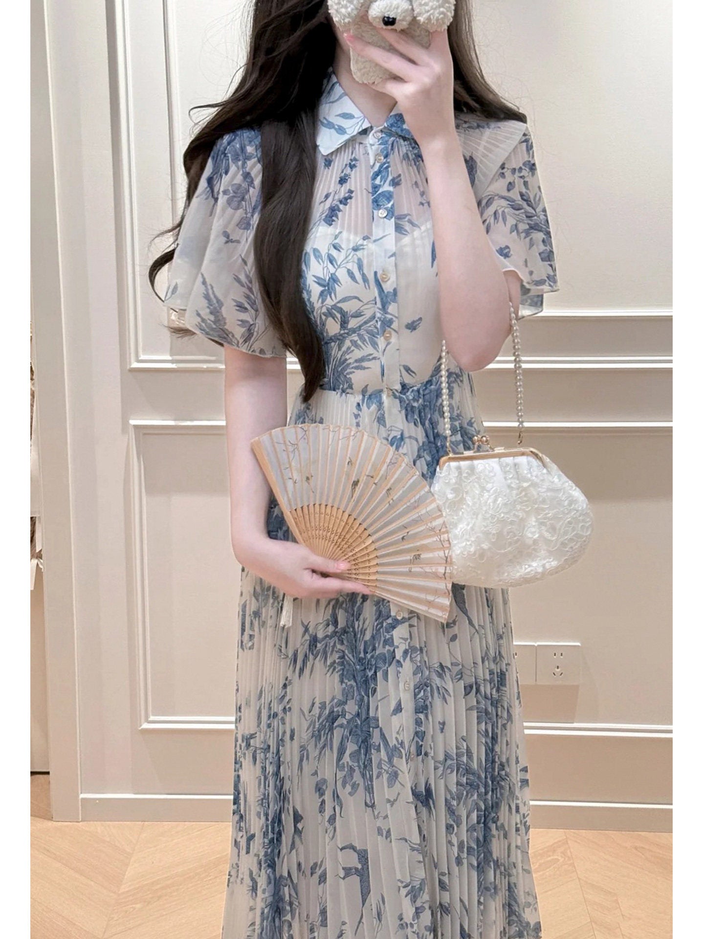 ノーブル・インクフローラルプリーツワンピース