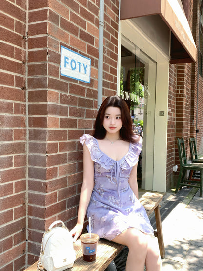 ラベンダーフローラル・フリルミニワンピース
