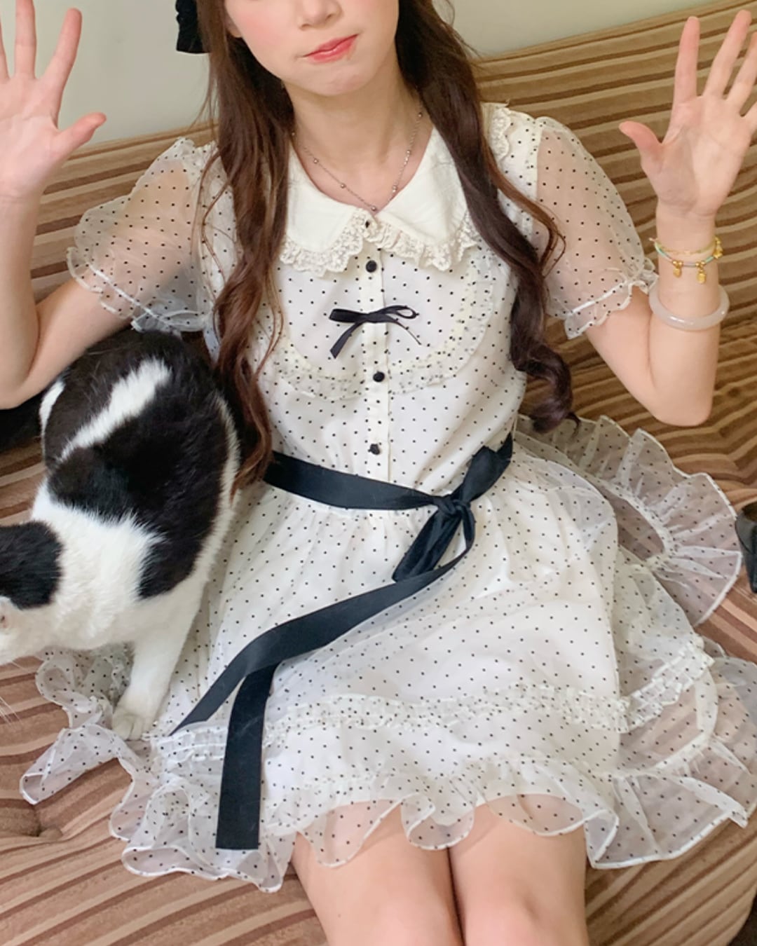 モノトーン・ドットティアードワンピース